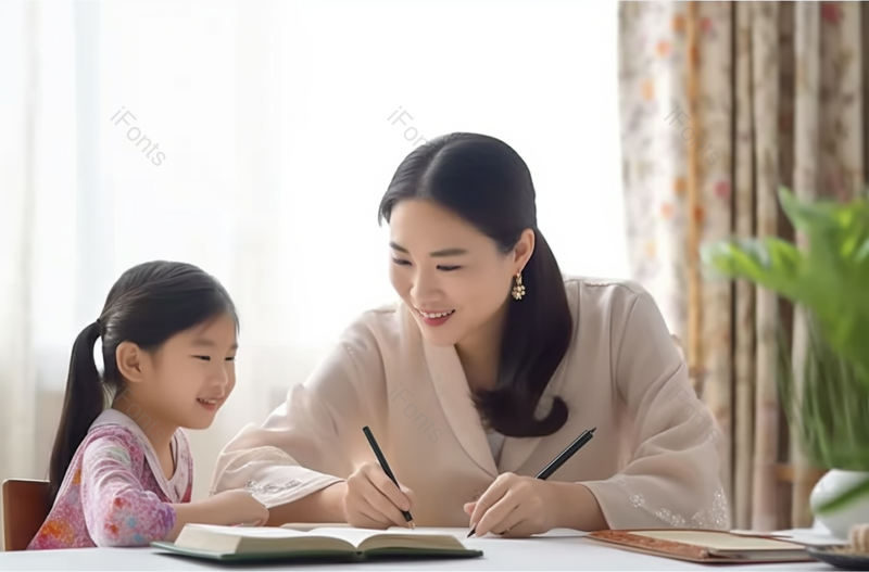 妈妈两个手写字给女儿看摄影背景,高清,摄影图,摄影图片,图片大全,摄影图免费下载